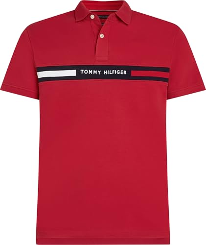 Tommy Hilfiger Herren Poloshirt Kurzarm Chest Insert Regular Fit, Mehrfarbig (Medium Red), XL von Tommy Hilfiger