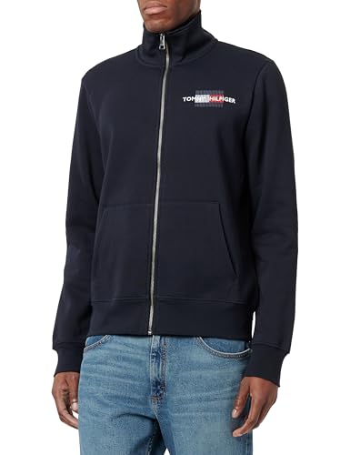Tommy Hilfiger Herren Sweatshirt mit Reißverschluss Flag Embro Stehkragen, Blau (Desert Sky), S von Tommy Hilfiger