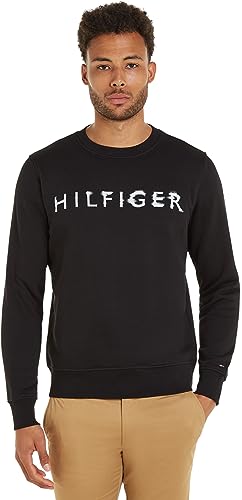 Tommy Hilfiger Herren Sweatshirt Crew-Neck ohne Kapuze, Schwarz (Black), L von Tommy Hilfiger