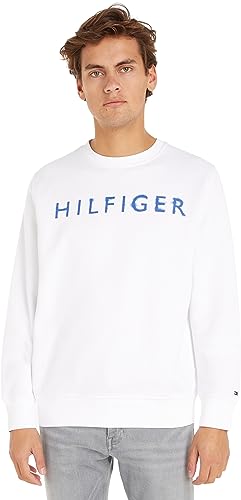 Tommy Hilfiger Herren Sweatshirt Crew-Neck ohne Kapuze, Weiß (White), M von Tommy Hilfiger