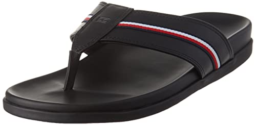 Tommy Hilfiger Herren Zehentrenner Sandalen Leather Toe Post Sandal aus Leder, Schwarz (Black), 40 EU von Tommy Hilfiger