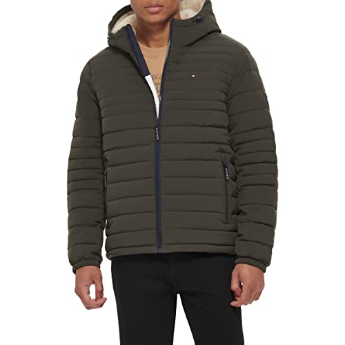 Tommy Hilfiger Herren Hooded Packable Jacket with Lining Stretch-Poly-Jacke mit Kapuze und Sherpa-Futter, Oliv/Blatt für Mich (Leaf It to Me), XXL von Tommy Hilfiger