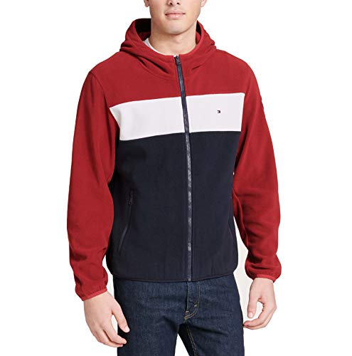Tommy Hilfiger Herren Hooded Performance Fleece Jacket Fleecejacke, Rot/EIS/Marineblau, XX-Large von Tommy Hilfiger