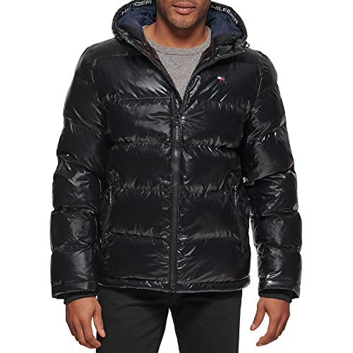 Tommy Hilfiger Herren Hooded Puffer Jacket (Standard and Big & Tall) Daunenalternativer Mantel, Perlglanz-Schwarz, XL von Tommy Hilfiger