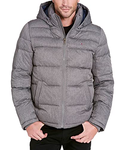 Tommy Hilfiger Herren Hooded Puffer Jacket Daunenalternative Oberbekleidung, Meliert, Grau, XXL von Tommy Hilfiger