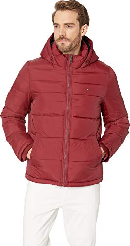 Tommy Hilfiger Herren Hooded Puffer Jacket Daunenalternative Oberbekleidung, tiefes rot, L von Tommy Hilfiger