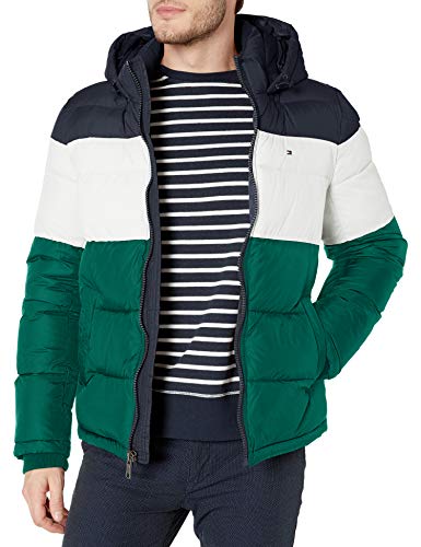 Tommy Hilfiger Herren Hooded Puffer Jacket Daunenalternativer Mantel, Grüner Farbblock, XS Tommy Hilfiger Herren Hooded Puffer Jacket Daunenalternativer Mantel, Grüner Farbblock, XS von Tommy Hilfiger