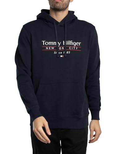 Tommy Hilfiger Herren Hoodie Center Stack mit Logo, Blau (Desert Sky 654 920), XL von Tommy Hilfiger