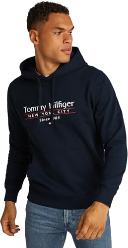 Tommy Hilfiger Herren Hoodie Center Stack mit Logo, Blau (Desert Sky 654 920), XS von Tommy Hilfiger