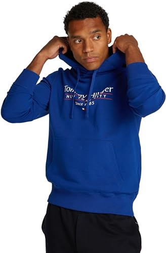 Tommy Hilfiger Herren Hoodie Center Stack mit Logo, Blau (Wedge Blue 000131), 3XL von Tommy Hilfiger