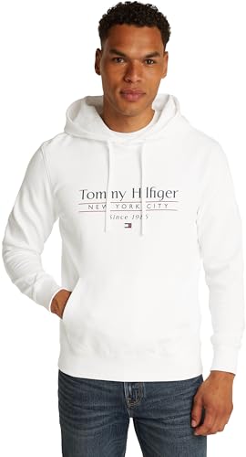 Tommy Hilfiger Herren Hoodie Center Stack mit Logo, Weiß (White 658 170), XL von Tommy Hilfiger