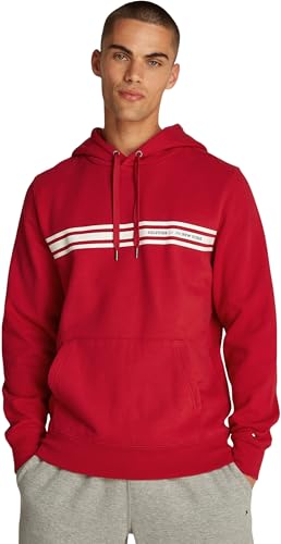 Tommy Hilfiger Herren Hoodie Central Chest Stripe mit Kapuze, Mehrfarbig (Medium Red), M von Tommy Hilfiger