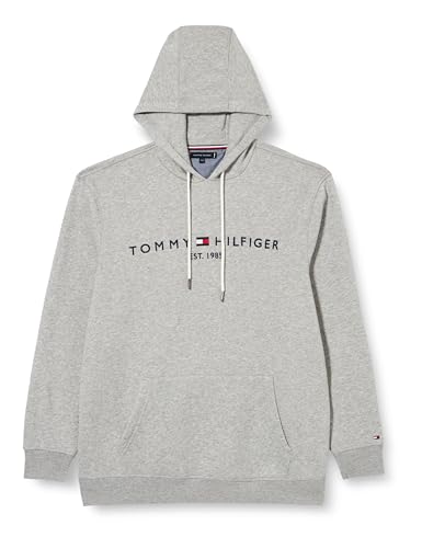 Tommy Hilfiger Herren Hoodie Logo mit Bauchtasche, Grau (Light Grey Heather), XXL von Tommy Hilfiger