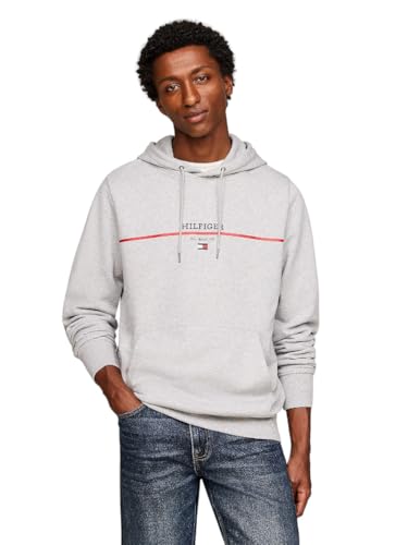 Tommy Hilfiger Herren Hoodie Regular Fit, Grau (Light Grey Heather), XS von Tommy Hilfiger