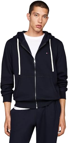 Tommy Hilfiger Herren Hoodie mit Reißverschluss Essential Fleece Zip Through mit Taschen, Blau (Desert Sky), L von Tommy Hilfiger