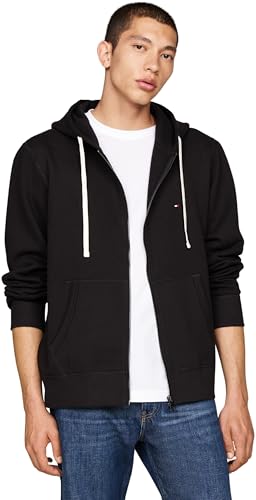 Tommy Hilfiger Herren Hoodie mit Reißverschluss Essential Fleece Zip Through mit Taschen, Schwarz (Black), L von Tommy Hilfiger