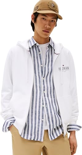 Tommy Hilfiger Herren Hoodie mit Reißverschluss Stacked Hooded aus Baumwolle, Weiß (White), XL von Tommy Hilfiger