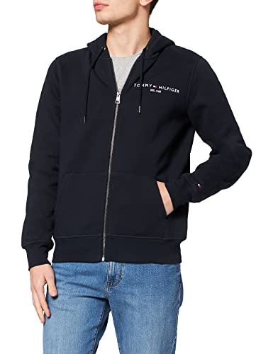 Tommy Hilfiger Herren Hoodie mit Reißverschluss Tommy Logo Zipper, Blau (Desert Sky), M von Tommy Hilfiger