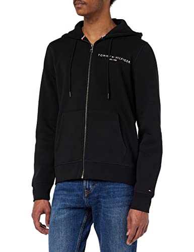 Tommy Hilfiger Herren Hoodie mit Reißverschluss Tommy Logo Zipper, Schwarz (Black), L von Tommy Hilfiger