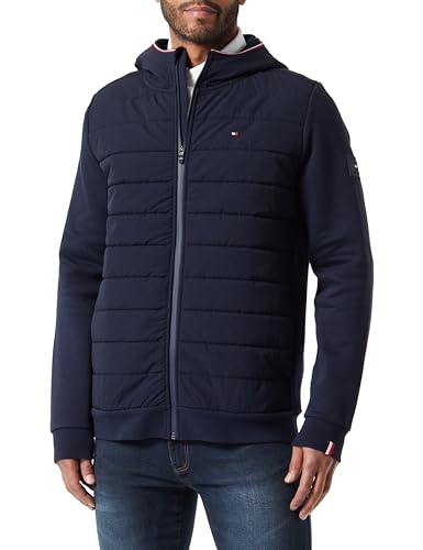 Tommy Hilfiger Herren Mix Media Hooded Zip Through Mw0mw34211 Durchgehender Reißverschluss-Hoody, Blau (Desert Sky), L EU von Tommy Hilfiger