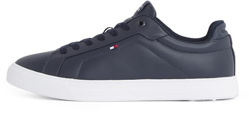 Tommy Hilfiger Herren Court Sneaker Icon Flag Essential aus Leder, Blau (Desert Sky), 41 von Tommy Hilfiger