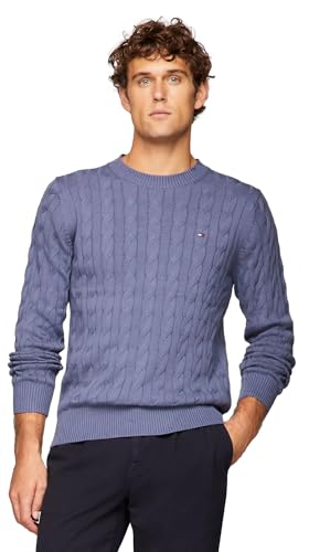 Tommy Hilfiger Herren Iconic Zopfstrickpullover Kollektion 2024, Faded Indigo, Mittel von Tommy Hilfiger