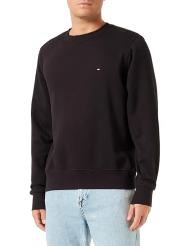 Tommy Hilfiger Herren Sweatshirt Flag Logo Sweatshirt ohne Kapuze, Schwarz (Black), M von Tommy Hilfiger