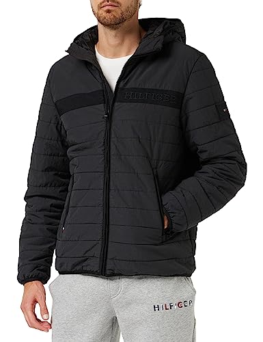 Tommy Hilfiger Herren Jacke Padded Hooded Jacket Übergangsjacke, Schwarz (Black), S von Tommy Hilfiger