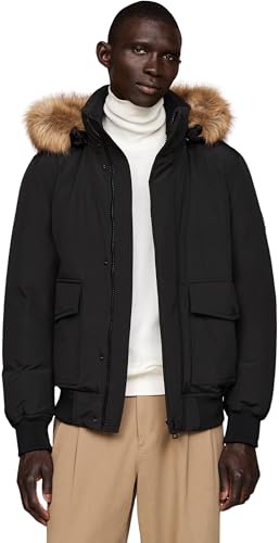 Tommy Hilfiger Herren Jacke Rockie Down Bomber abnehmbare Kapuze, Schwarz (Black), L von Tommy Hilfiger
