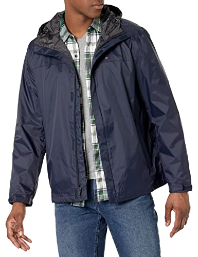 Tommy Hilfiger Herren wasserdichte, atmungsaktive Kapuzenjacke Regenmantel, Marineblau, XXL von Tommy Hilfiger