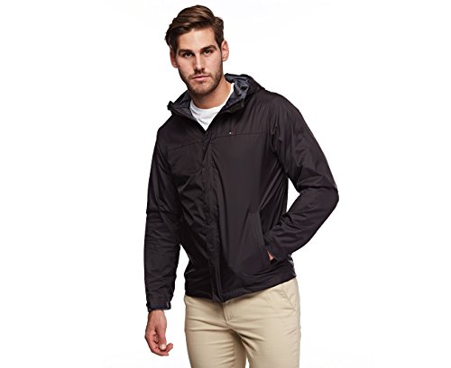 Tommy Hilfiger Herren Lightweight Breathable Waterproof Hooded Rain Jacket Regenmantel, Schwarz, XXL von Tommy Hilfiger