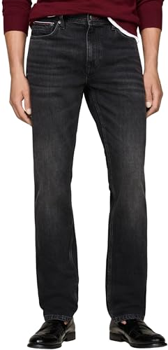 Tommy Hilfiger Herren Jeans Hose Straight Leg aus Baumwolle, Schwarz (Twain Black), 33W/34L von Tommy Hilfiger