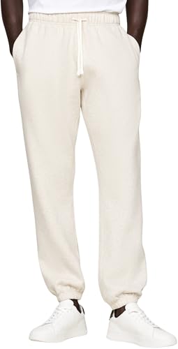 Tommy Hilfiger Herren Jogginghose Essential Fleece mit Tunnelzug, Beige (Heathered Oatmilk), S von Tommy Hilfiger