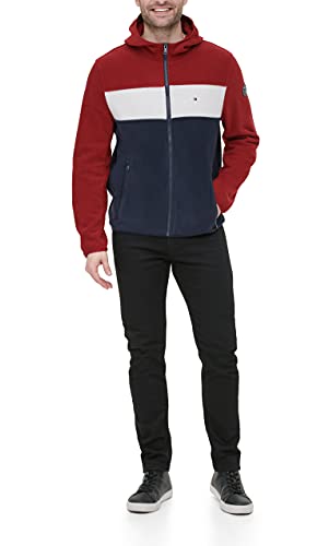 Tommy Hilfiger Herren Polarfleecejacke mit Kapuze Fleecejacke, Rot/EIS/Marineblau, L von Tommy Hilfiger