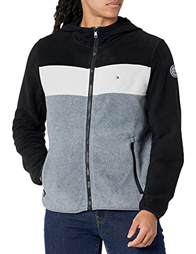 Tommy Hilfiger Herren Kapuze Fleecejacke, Schwarz/EIS/Hellgrau, Large von Tommy Hilfiger