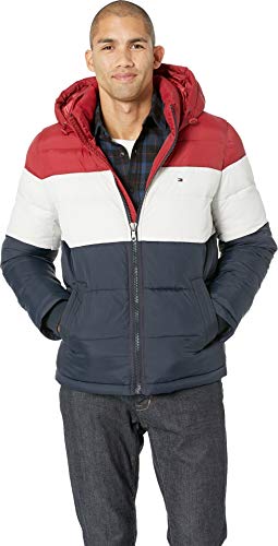 Tommy Hilfiger Herren Kapuzenjacke mit Puffern Daunenjacke für Oberbekleidung, Rot/Weiß/Midnight, XX-Large von Tommy Hilfiger