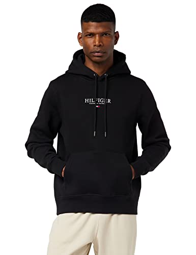 Tommy Hilfiger Herren Kapuzenpullover Hilfiger Logo Hoodie aus Bio-Baumwoll-Mix, Schwarz (Schwarz), M [Amazon Exclusive] von Tommy Hilfiger