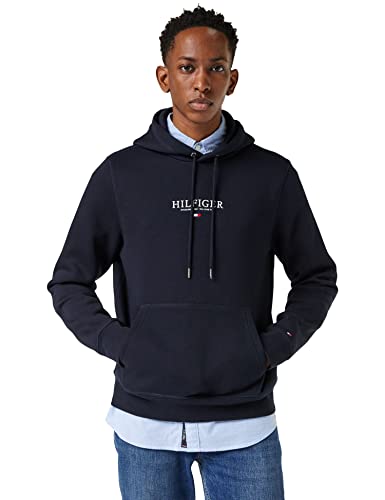 Tommy Hilfiger Herren Kapuzenpullover Hilfiger Logo Hoodie aus Bio-Baumwoll-Mix, Blau (Desert Sky), S [Amazon Exclusive] von Tommy Hilfiger