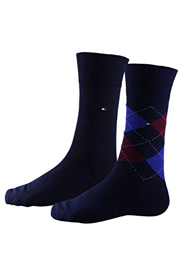 TOMMY HILFIGER Herrensocken Doppelpack Rautenmuster rot/blau Größe 39-42 von Tommy Hilfiger