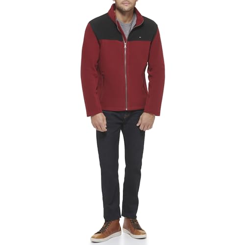 Tommy Hilfiger Herren Klassische Polar Reißverschluss vorne Fleecejacke, Schwarz/Rot, L von Tommy Hilfiger