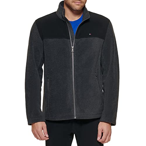 Tommy Hilfiger Herren Lightweight Polar Fleece Jacket Fleecejacke, Schwarz/Dunkelgrau, XXL von Tommy Hilfiger