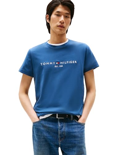 Tommy Hilfiger Herren Kurzarm Baumwolle Grafik T-Shirts mit gesticktem Logo, Ägäis, XL von Tommy Hilfiger