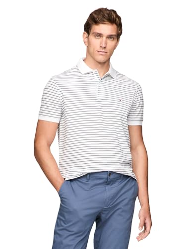 Tommy Hilfiger Herren Kurzarm Casual Dri Poloshirts in Regular Fit mit Feuchtigkeitstransport und Stretch, Weiß/Desert Sky, XL von Tommy Hilfiger
