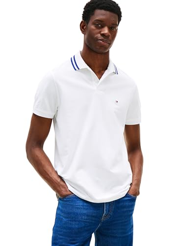 Tommy Hilfiger Herren Kurzarm Casual Dri Poloshirts in Regular Fit mit Feuchtigkeitstransport und Stretch, Weiße Spitze, XL von Tommy Hilfiger