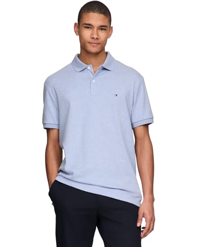 Tommy Hilfiger Herren Kurzarm Casual Poloshirts in Regular Fit mit Liquid Cotton, Hellblau meliert, XX-Large von Tommy Hilfiger