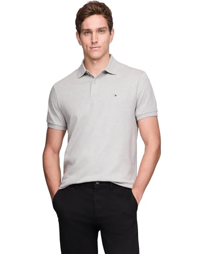 Tommy Hilfiger Herren Kurzarm Casual Poloshirts in Regular Fit mit Liquid Cotton, Hellgrau meliert, L von Tommy Hilfiger