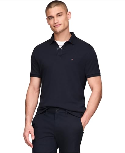Tommy Hilfiger Herren Kurzarm Casual Poloshirts in Regular Fit mit Liquid Cotton, Wüstenhimmel, 5XL Groß Tall von Tommy Hilfiger