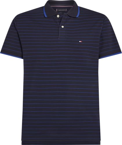 Tommy Hilfiger Herren Kurzarm Casual Poloshirts in Regular Fit mit Streifendesigns, Desert Sky/Wedge Blue, Mittel von Tommy Hilfiger