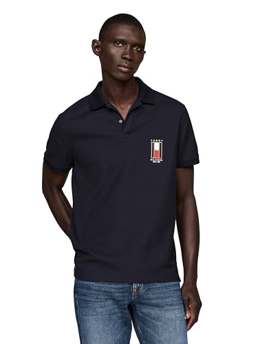 Tommy Hilfiger Herren Kurzarm Casual Poloshirts in Regular Fit mit Stretch und vertikalem Logo Designs, Wüstenhimmel, XX-Large von Tommy Hilfiger