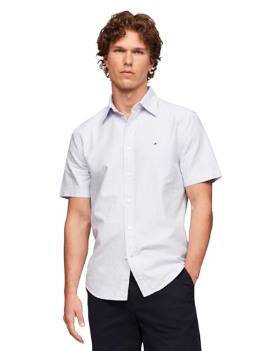 Tommy Hilfiger Herren Kurzarm Oxford Hemden in Regular Fit Herren Button Down Hemden, Shirt Blue/Optic White, XXL von Tommy Hilfiger